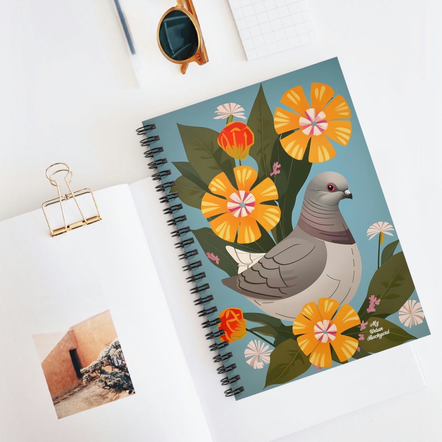 Pigeon and Yellow Flowers, Spiral Notebook Journal - Write in Style