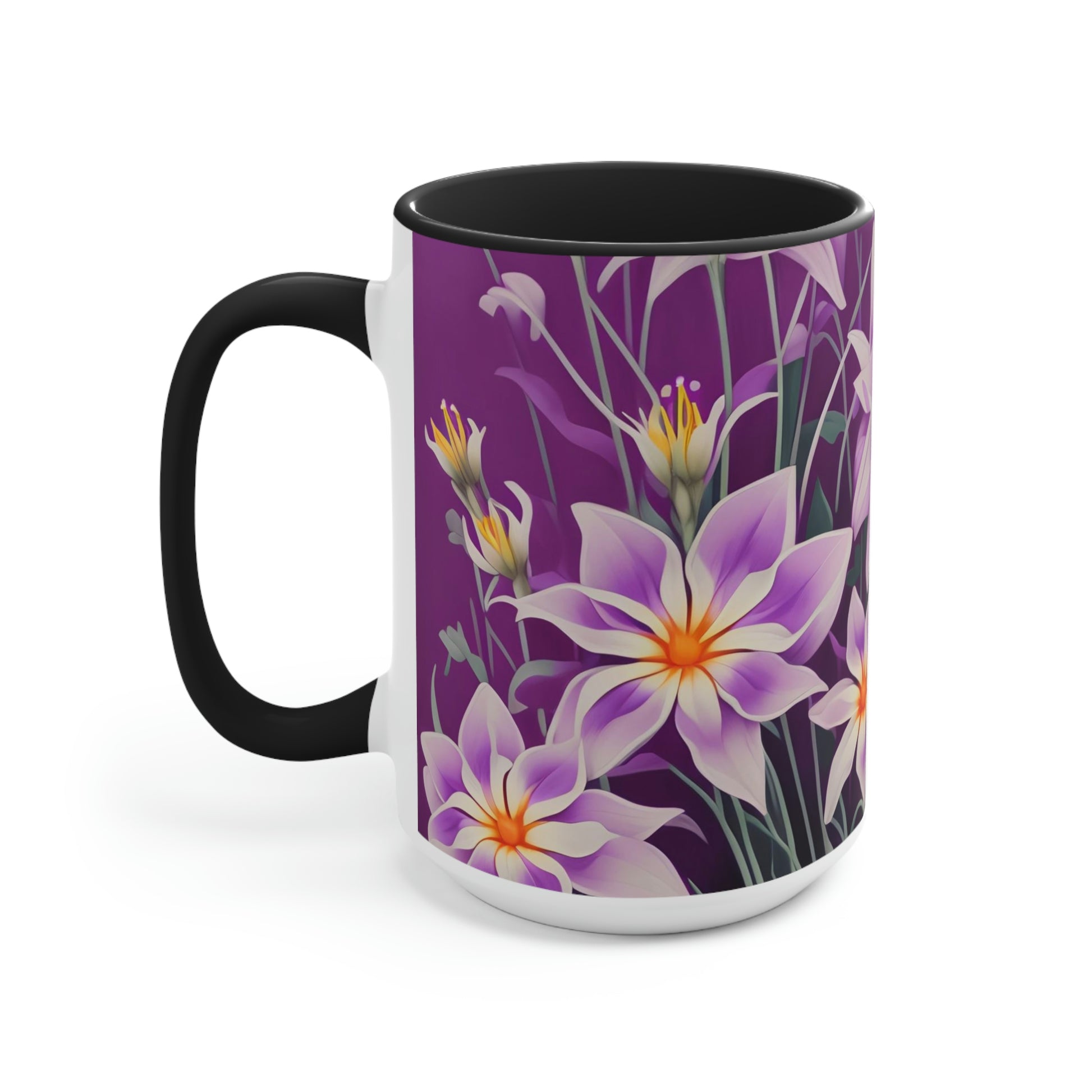 Purple Flowers, Ceramic Mug - Perfect for Coffee, Tea, and More!