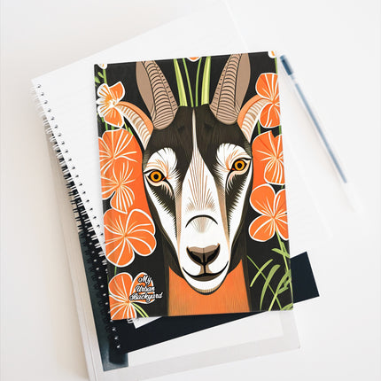 Hardcover Writing Journal, 128 ruled line pages, Goat w Orange Flowers
