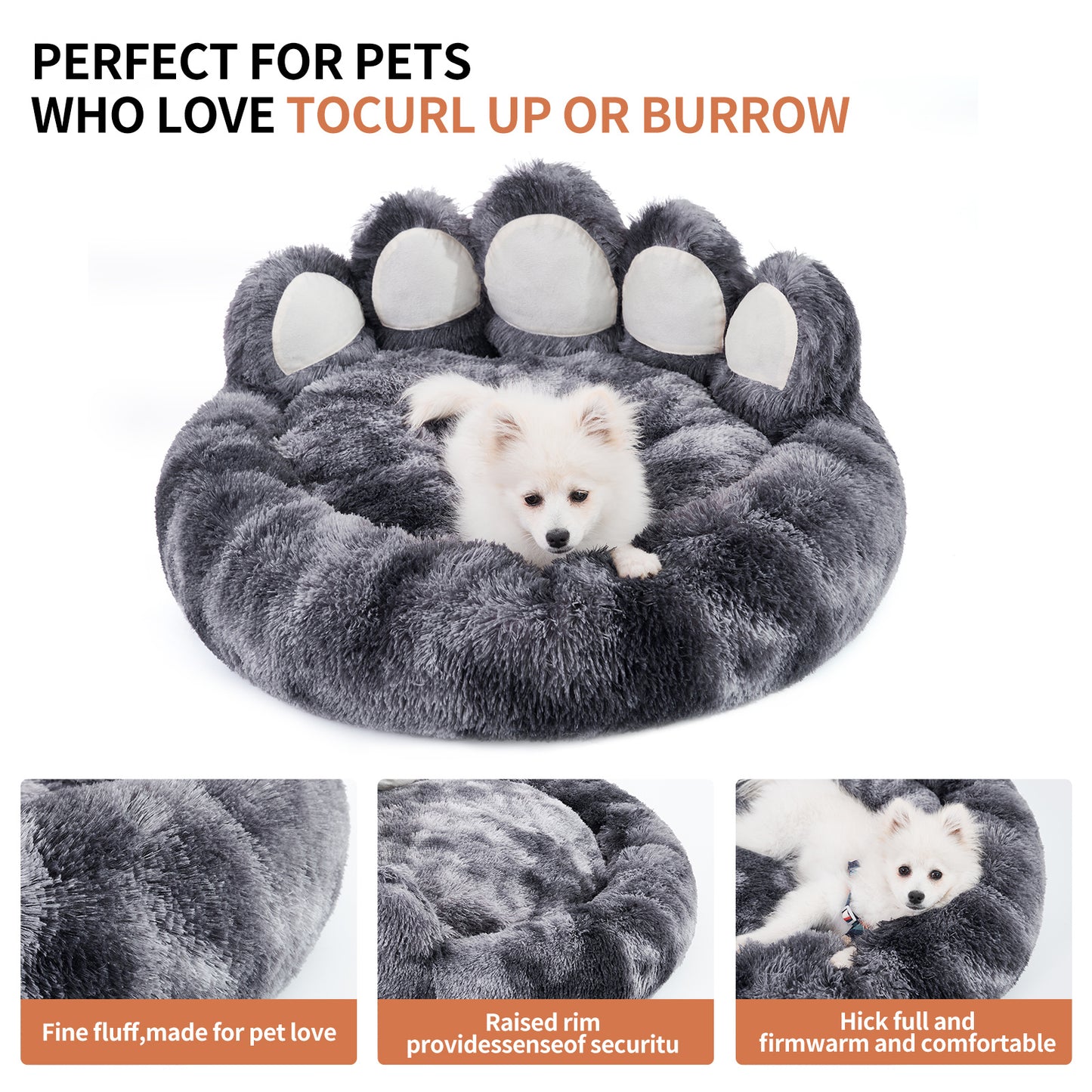 Cozy Plush Bear Paw Shape Pet Bed For Small And Medium Dogs And Cats