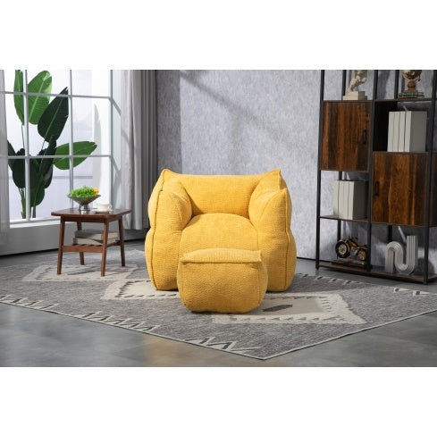 High Back Bean Bag Chair Lazy Sofa With Footstool, Comfortable Lounger, Mustard yellow