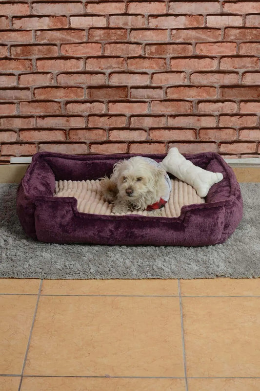 Plush Pet Bed for Dogs and Cats, 70x50cm, Plum Beige