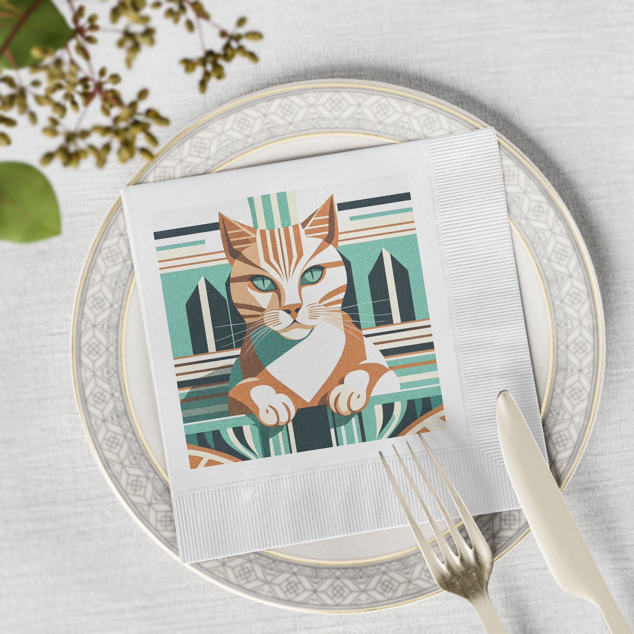 Art Deco Tabby Cat Napkins