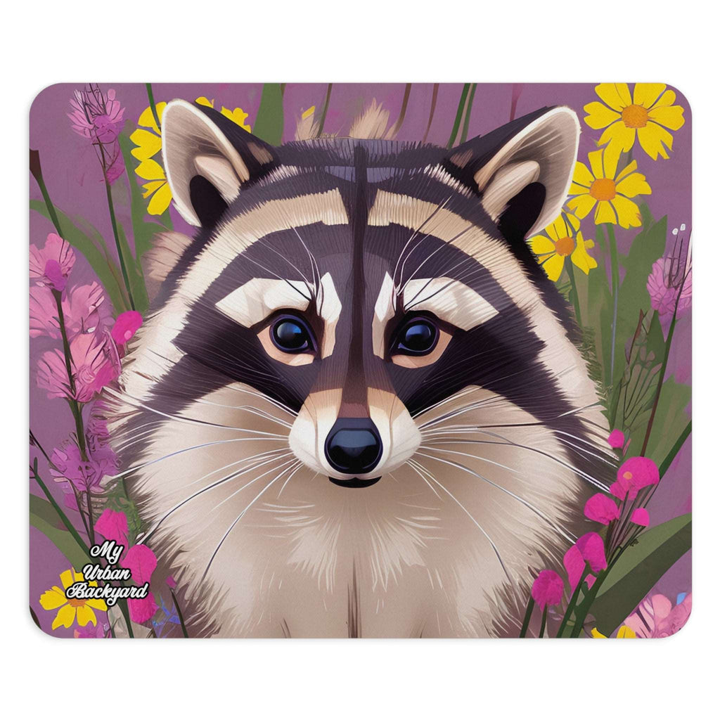 Computer Mouse Pad, Non-slip rubber bottom, Raccoon and Flowers