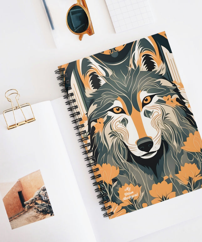 Dorian Greyfang Spiral Notebook Writing Journal, Wolf Design - 118 Ruled Pages