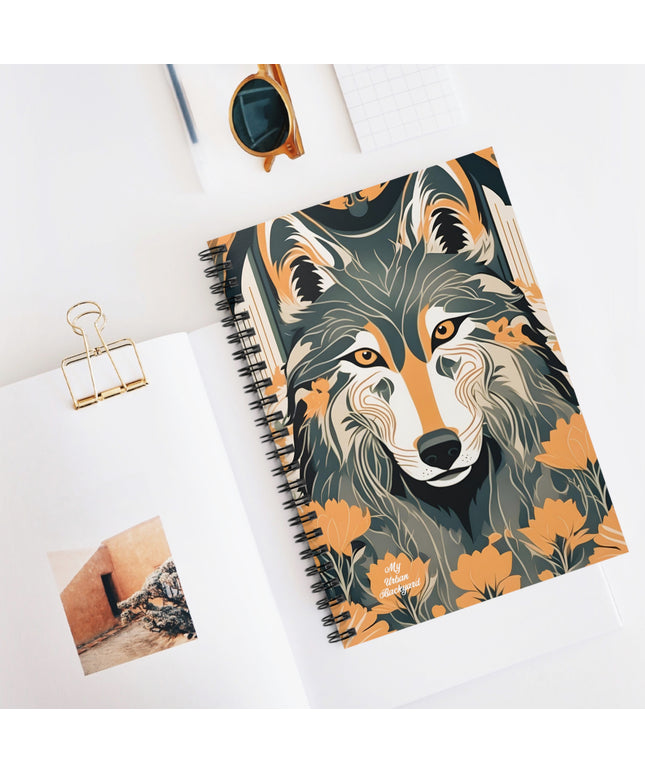 Dorian Greyfang Spiral Notebook Writing Journal, Wolf Design - 118 Ruled Pages