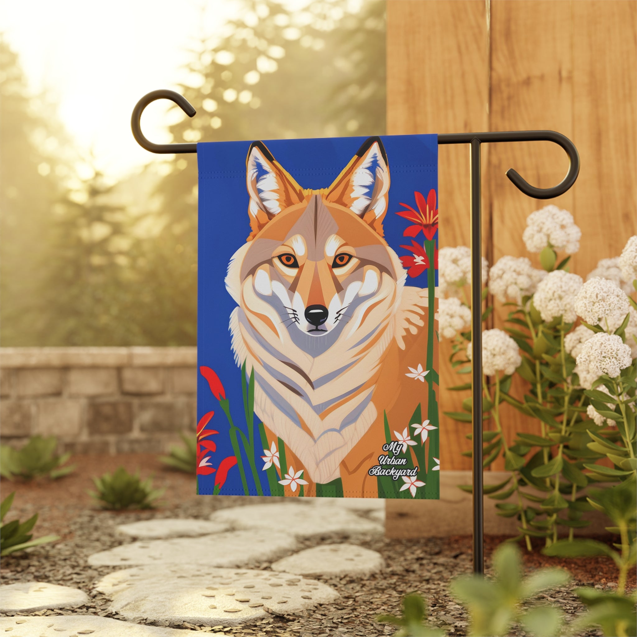 Coyote and Red Flowers, Garden Flag