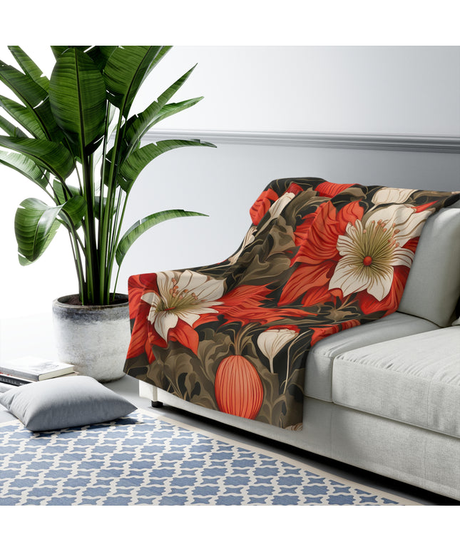 Red Winter Flowers, Sherpa Fleece Blanket for Cozy Warmth, 50"x60"