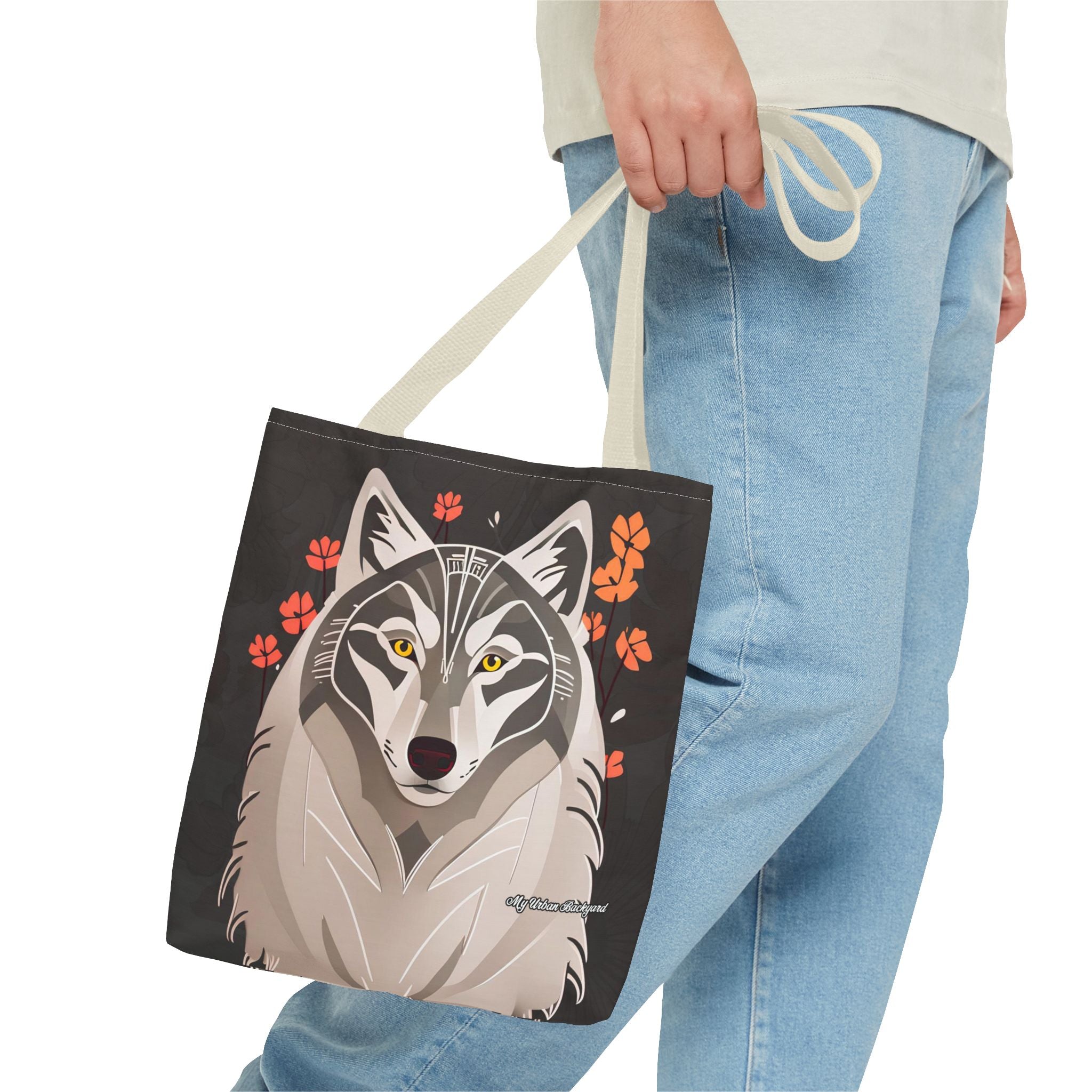 Art Deco Wolf Tote Bag with Cotton Handles For Everyday Use, 3 Sizes