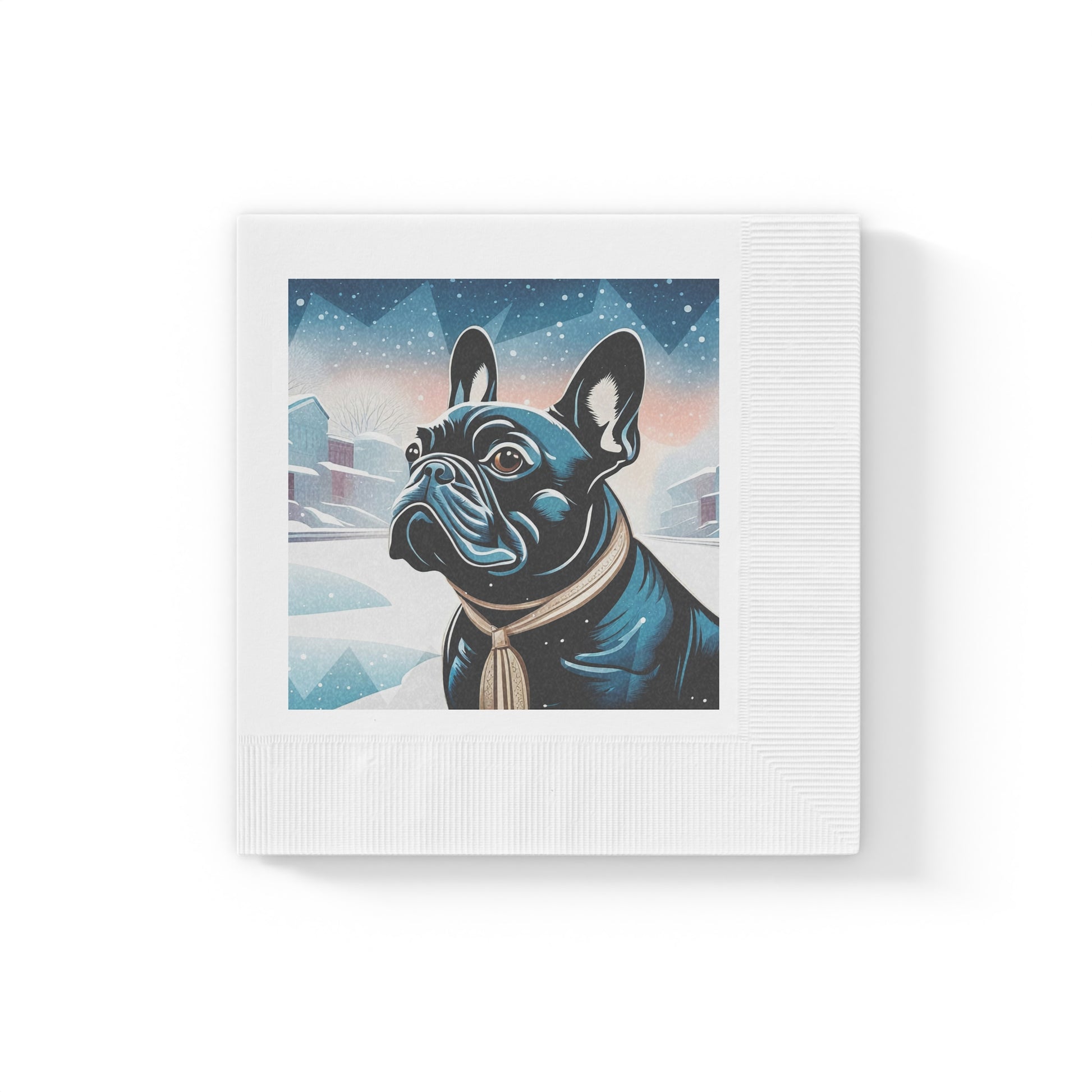 French Bulldog Winter Scene Napkins — Cute Dog Cocktail Napkins, 2 sizes, Pack of 50 or 100