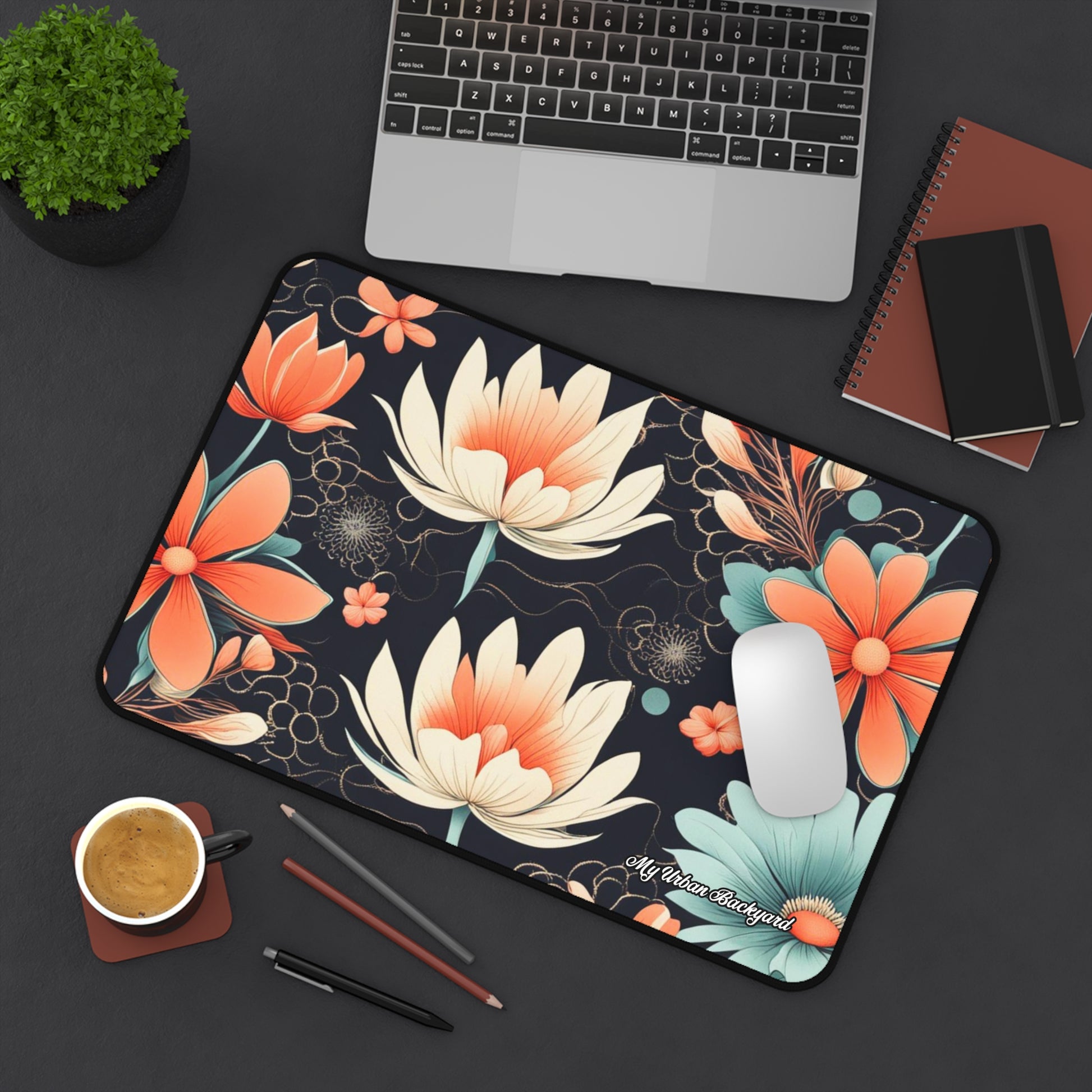 Water Lily Flowers Desk Mat - Colorful Workspace Decor, Great for Home Office, Gift for Students, Unique Mouse Pad, Pretty Desk Accessories, 3 Sizes