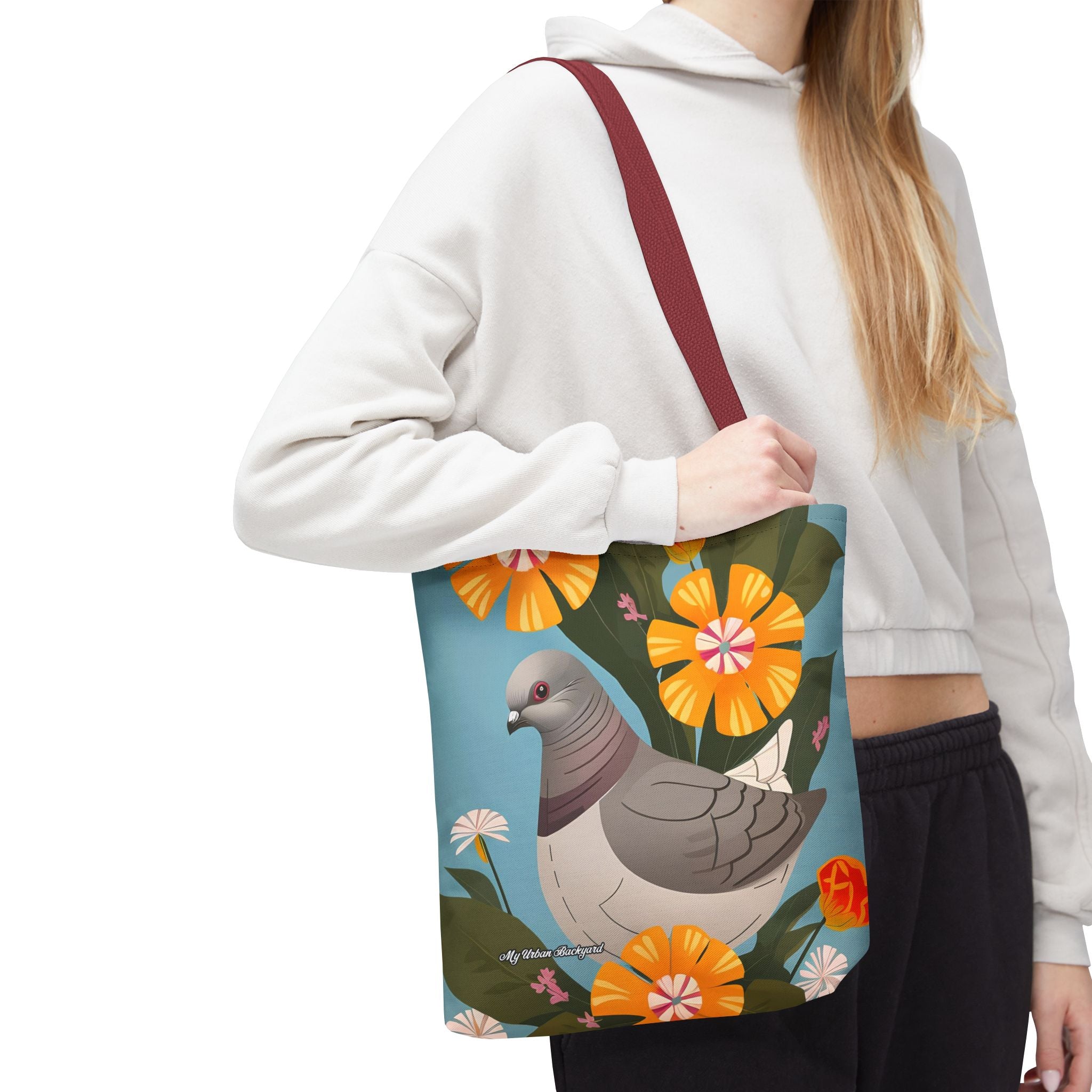 Pigeon and Yellow Flowers Tote Bag with Cotton Handles For Everyday Use, 3 Sizes