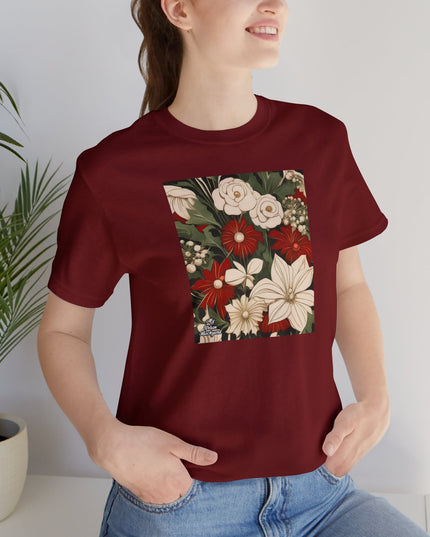 Red & White Flowers, Soft 100% Jersey Cotton T-Shirt, Unisex, Short Sleeve, Retail Fit