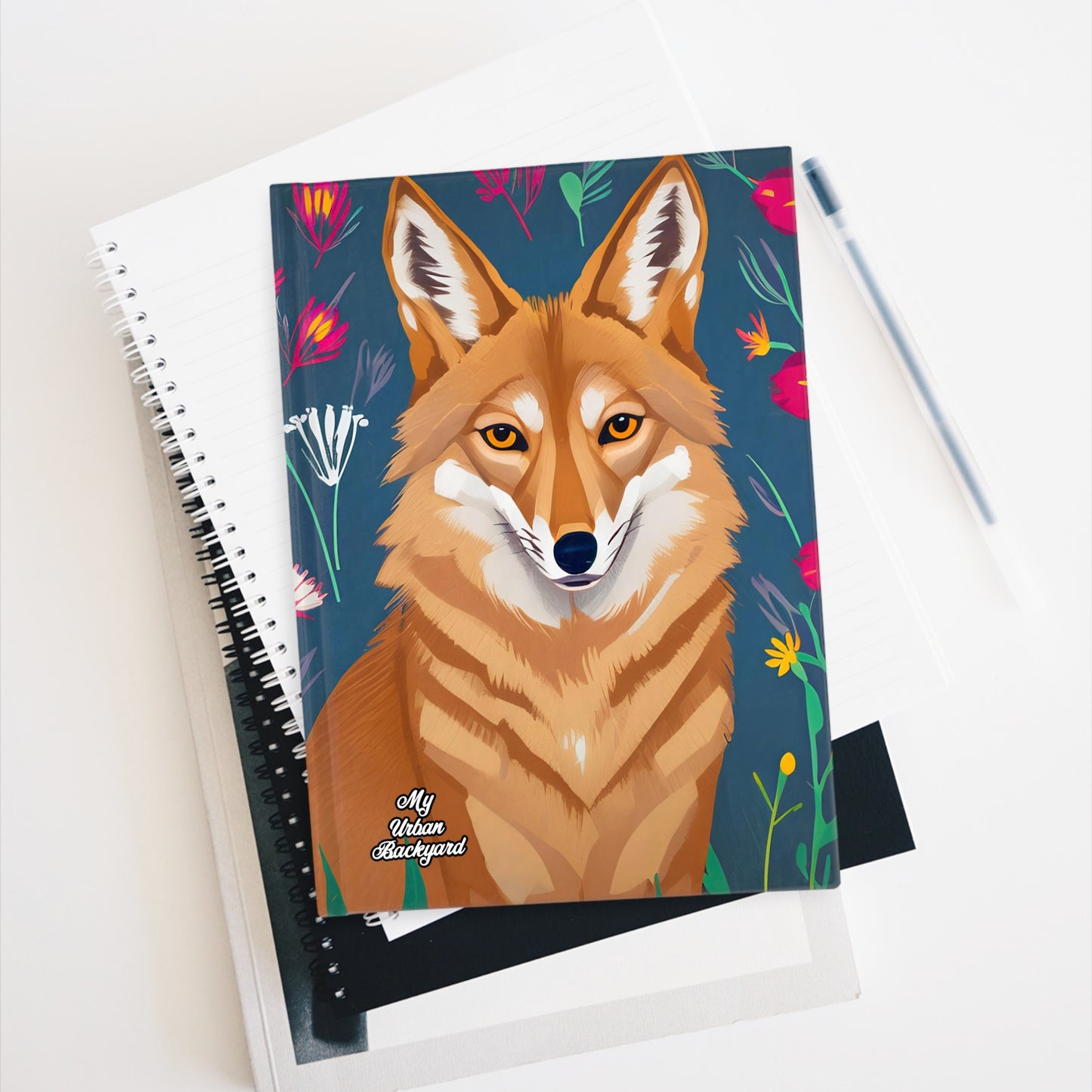 Coyote with Red Flowers, Hardcover Notebook Journal - Write in Style