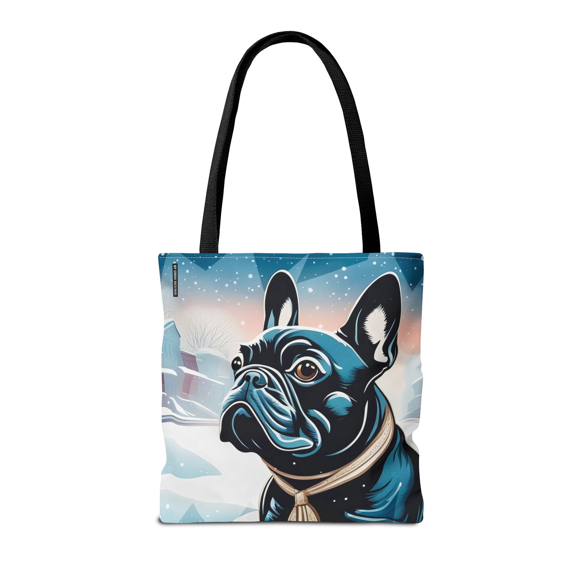 French Bulldog Winter Tote Bag — Snowy Pup All-Over Print Tote