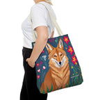 Coyote w Red Flowers Tote Bag with Cotton Handles For Everyday Use, 3 Sizes