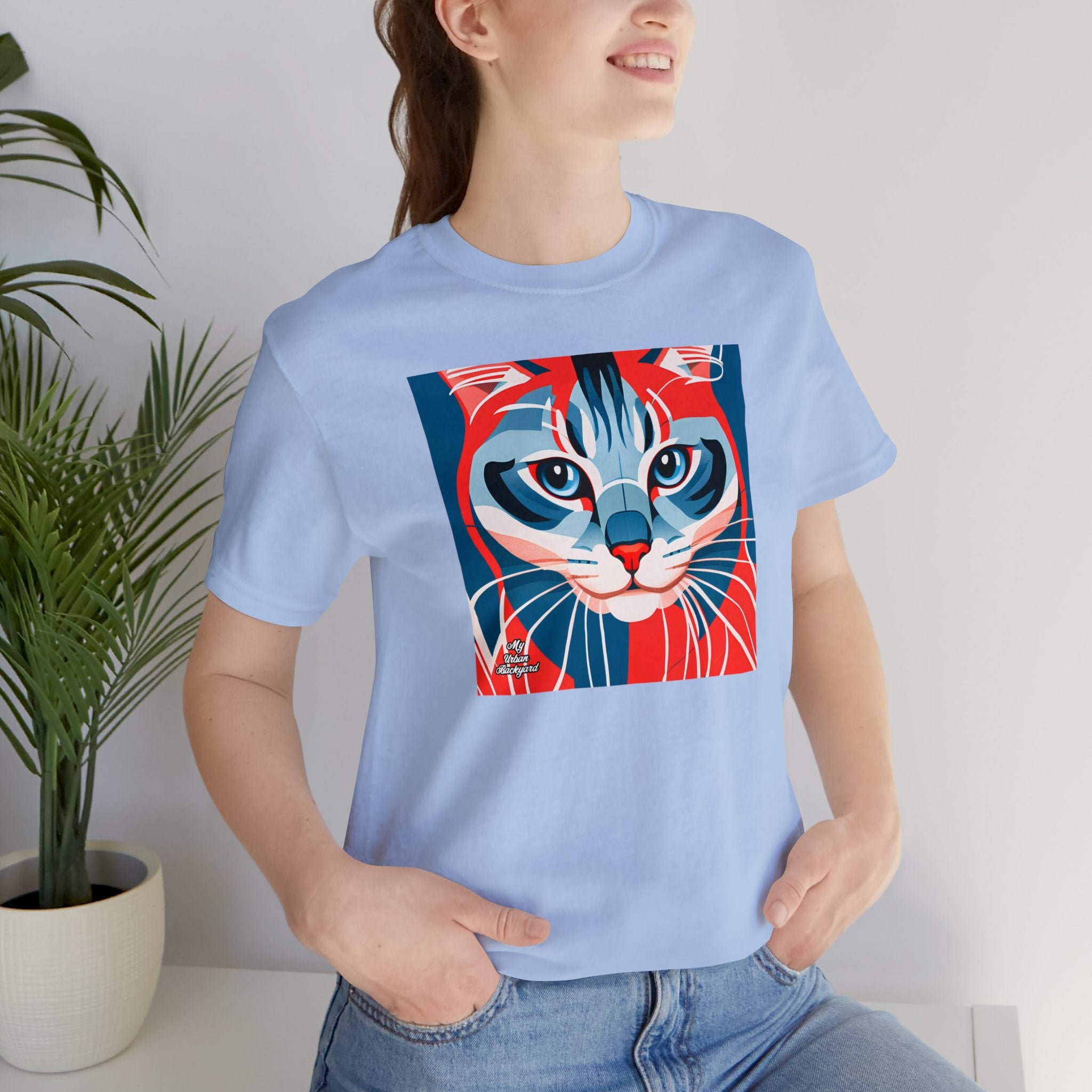 Red White and Blue Cat, Soft 100% Jersey Cotton T-Shirt, Unisex, Short Sleeve, Retail Fit