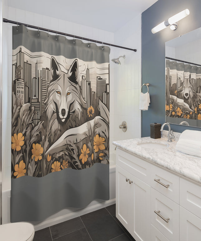 Art Deco Urban Wolf Shower Curtain, Grey accent color - Transform Your Bathroom, 71" x 74"