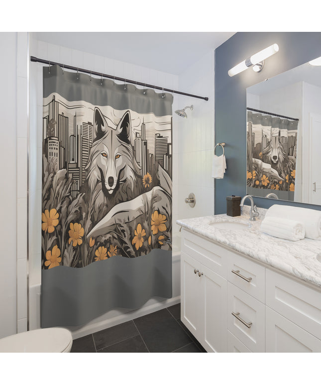 Art Deco Urban Wolf Shower Curtain, Grey accent color - Transform Your Bathroom, 71" x 74"