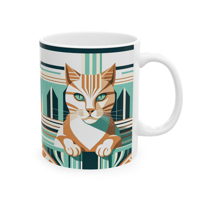 Art Deco Tabby Cat Ceramic Mug