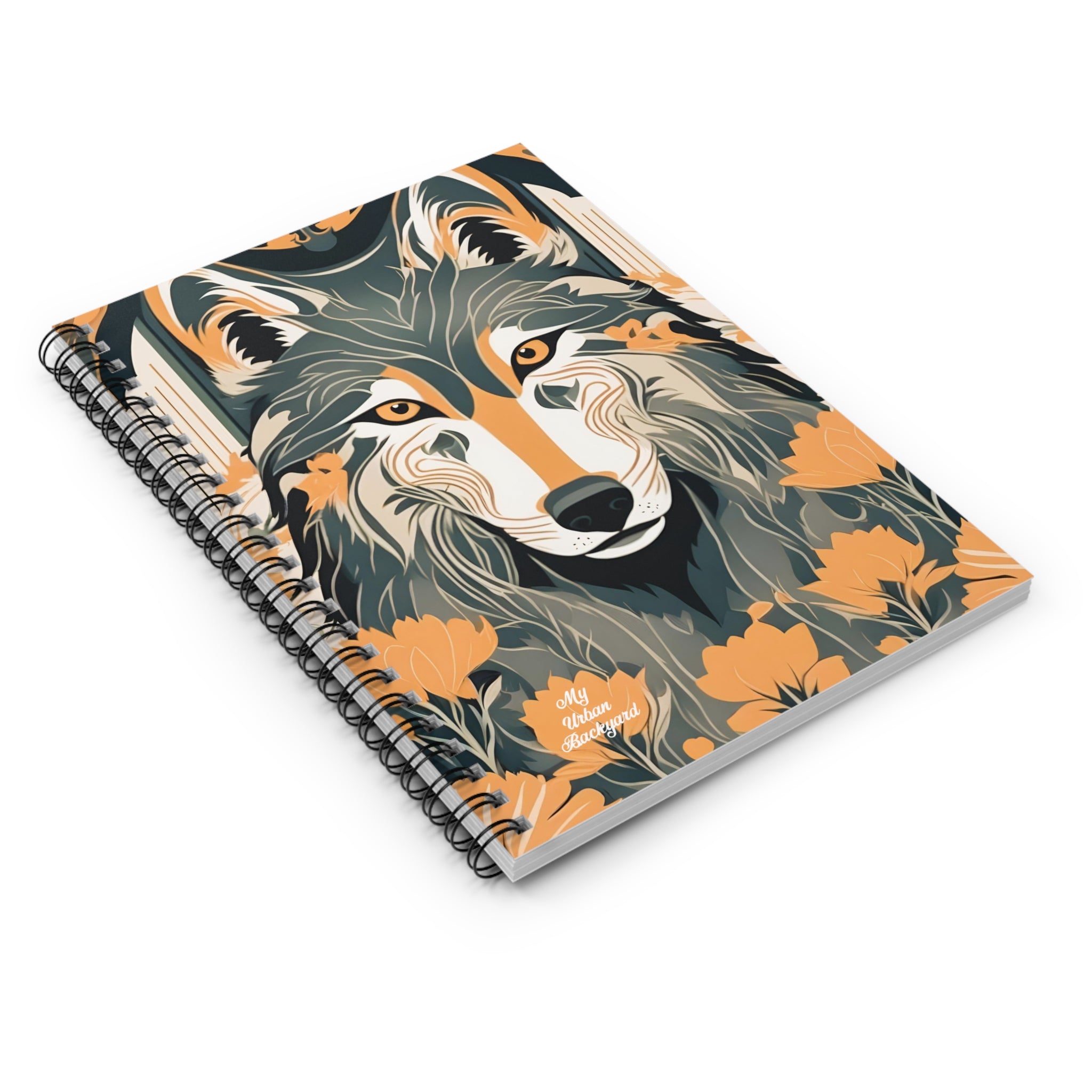 Dorian Greyfang Spiral Notebook Writing Journal, Wolf Design - 118 Ruled Pages