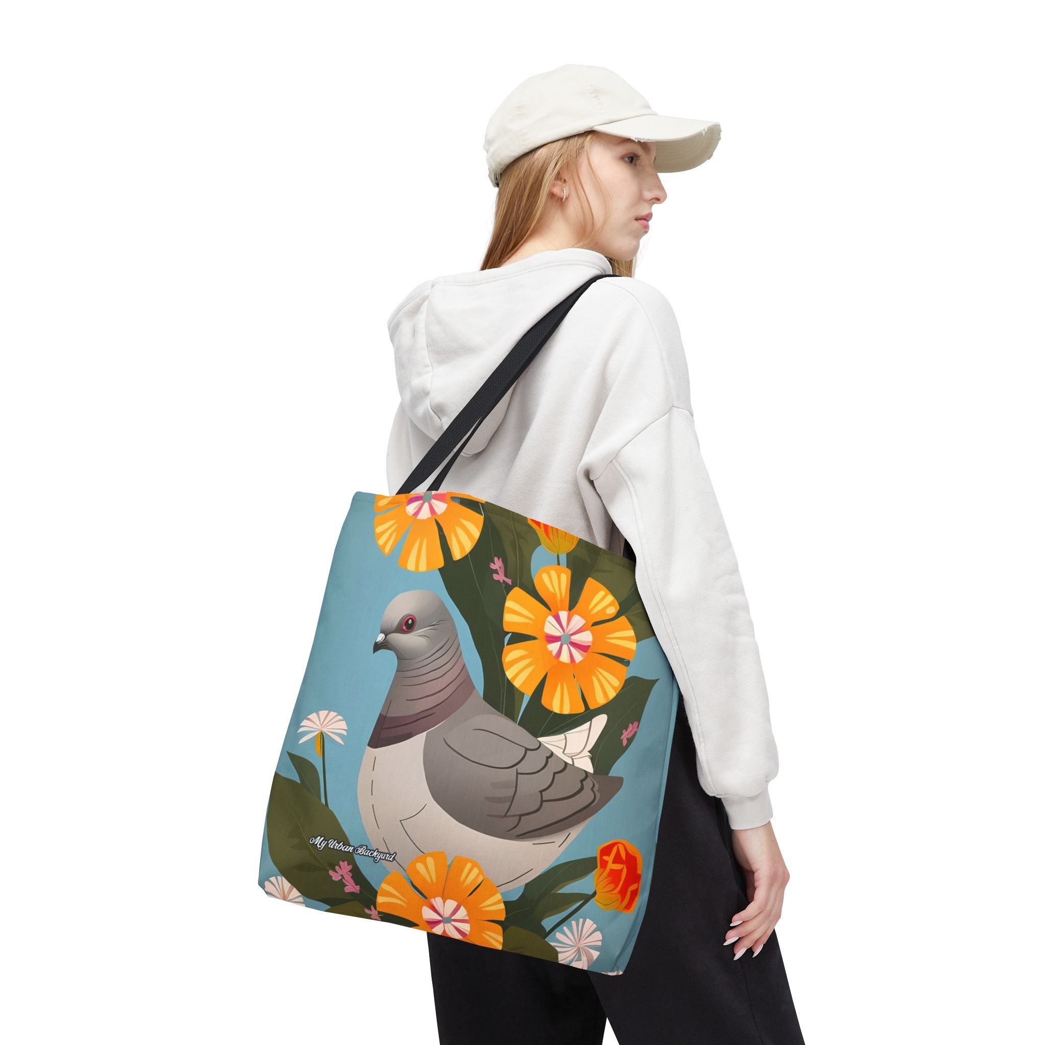 Pigeon and Yellow Flowers Tote Bag with Cotton Handles For Everyday Use, 3 Sizes