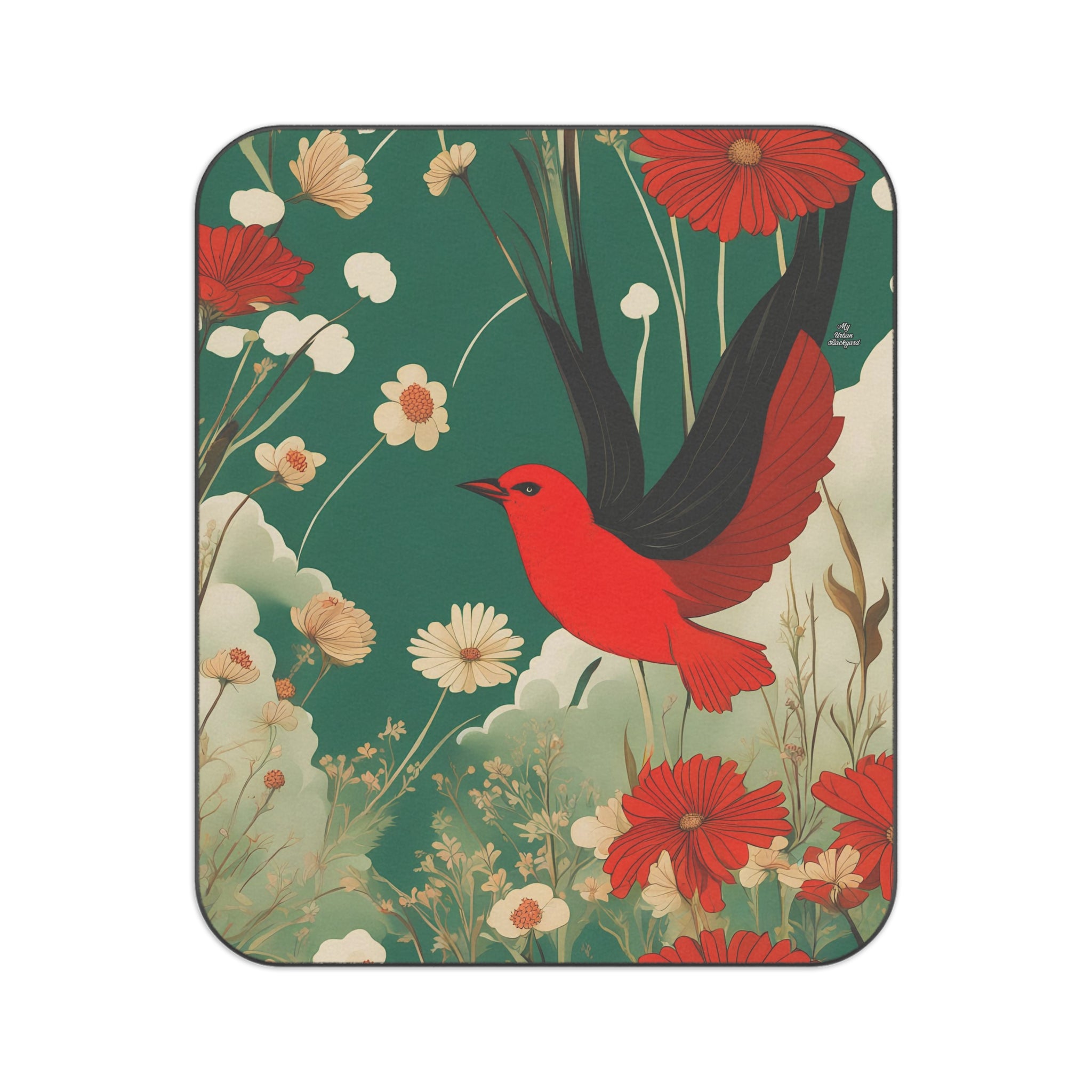 Red Bird, Cozy Outdoor Picnic Blanket, Water-Resistant Bottom, 51" × 61"