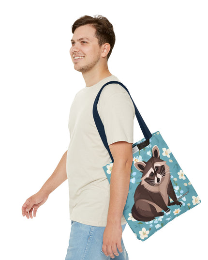 Young Raccoon w Flowers Tote Bag with Cotton Handles For Everyday Use, 3 Sizes