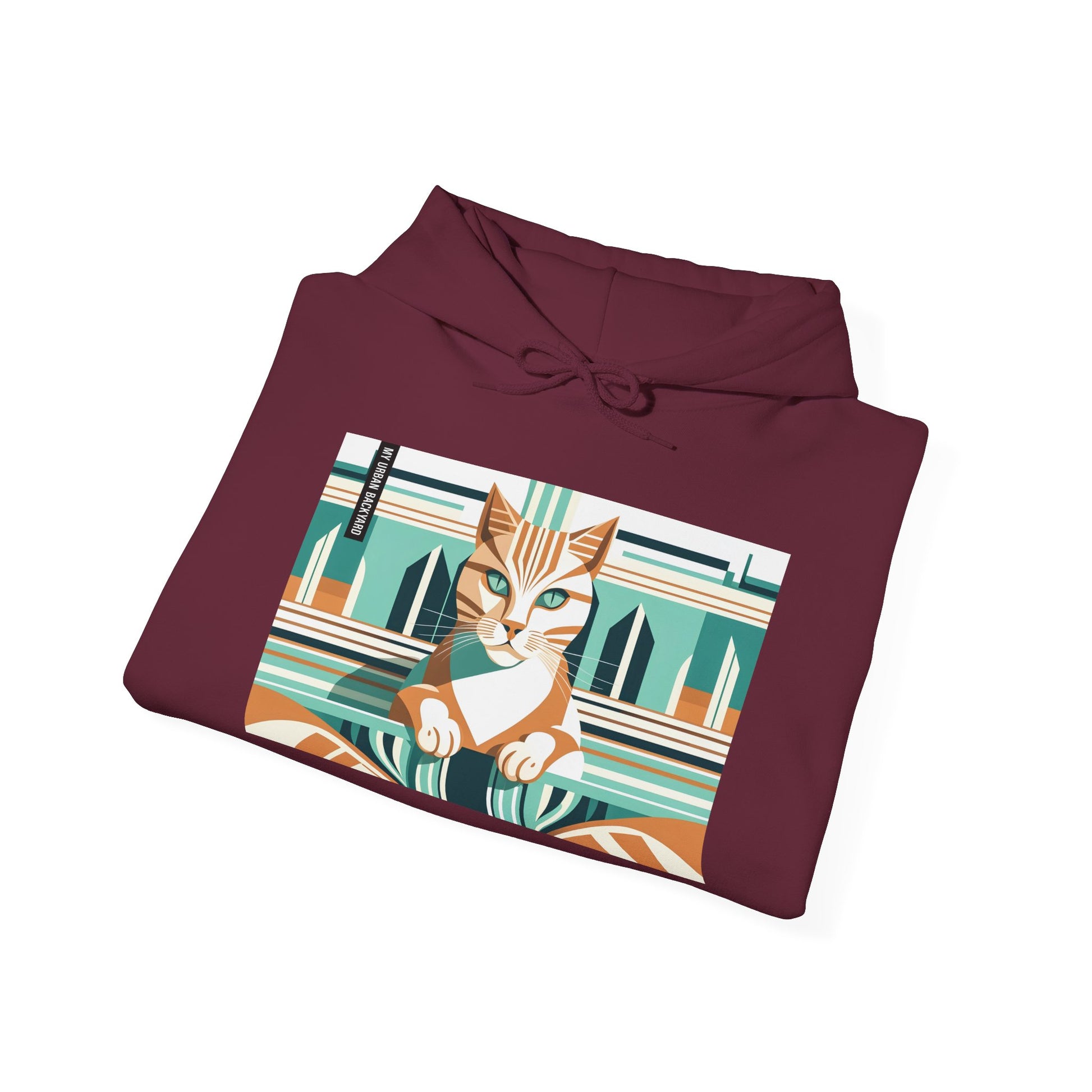 Art Deco Tabby Cat Hoodie, Cozy Graphic Sweatshirt for Cat Lovers, Perfect Gift for Pet Owners, Casual Wear, Unique Art Apparel