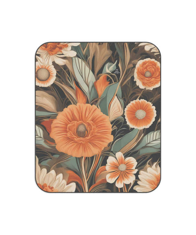 Orange Flowers, Outdoor Picnic Blanket with Soft Fleece Top, Water-Resistant Bottom, 51" × 61"