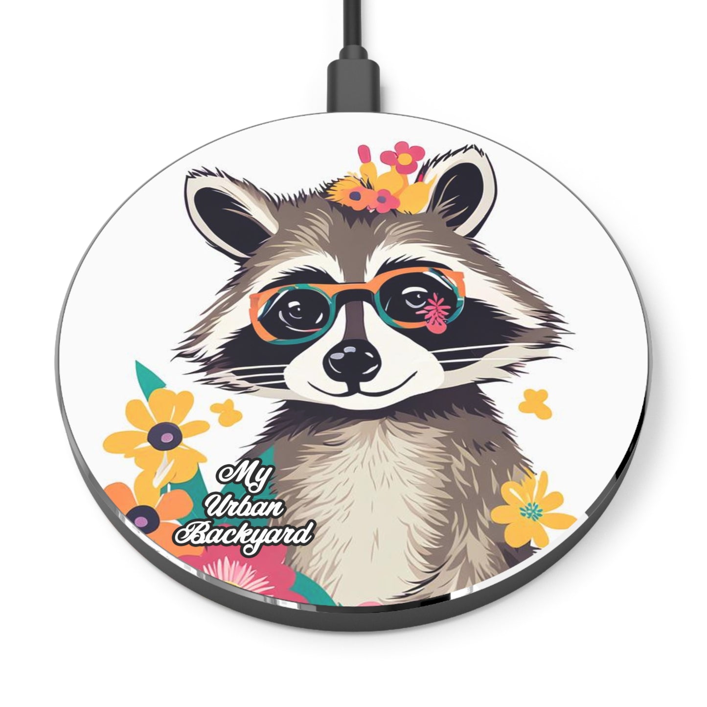 Raccoon with Glasses, 10W Wireless Charger for iPhone, Android, Earbuds
