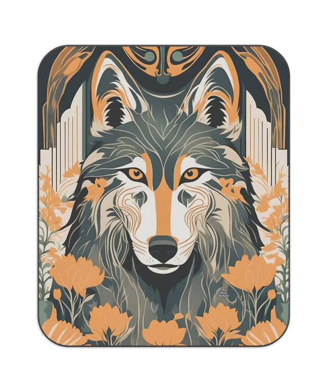 Art Deco Wolf, Cozy Outdoor Picnic Blanket, Water-Resistant Bottom, 51" × 61"
