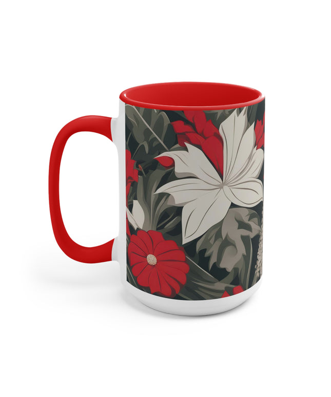 Red and White Flowers, Ceramic Mug - Perfect for Coffee, Tea, and More!