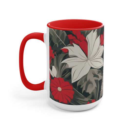 Red and White Flowers, Ceramic Mug - Perfect for Coffee, Tea, and More!