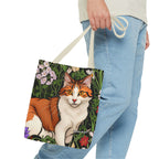 Orange Cat with Flowers Tote Bag with Cotton Handles For Everyday Use, 3 Sizes
