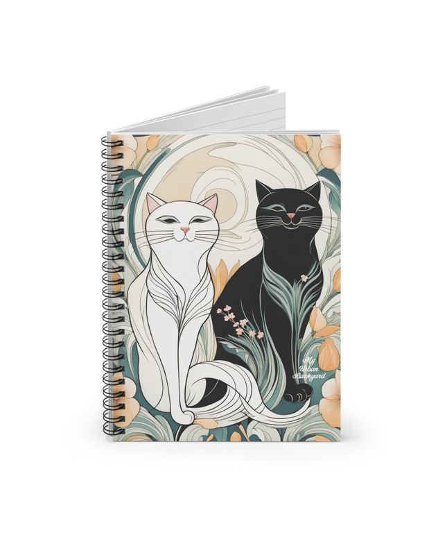Two Happy Cats, Spiral Notebook Writing Journal - 118 Ruled Pages