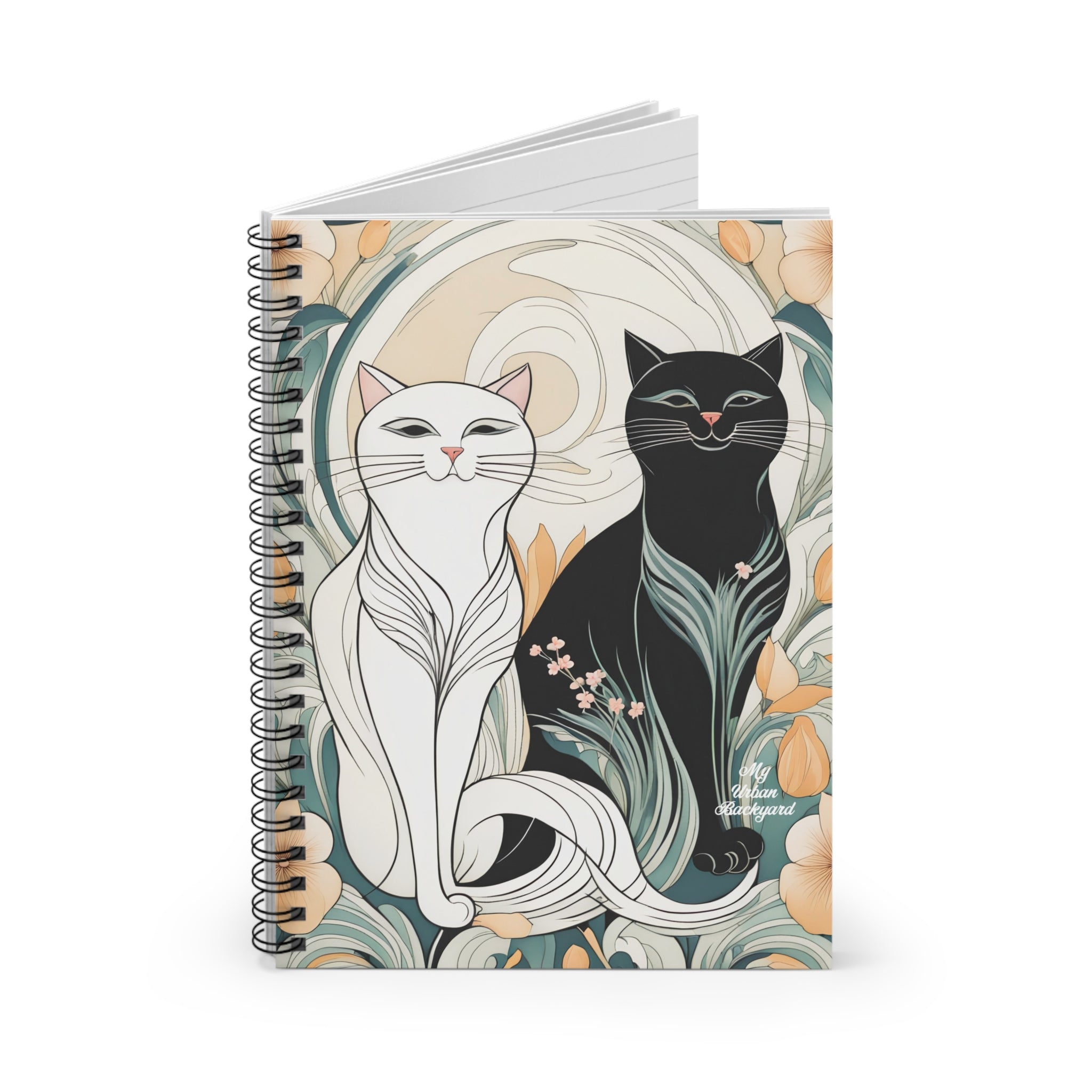 Two Happy Cats, Spiral Notebook Writing Journal - 118 Ruled Pages
