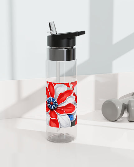 Red White & Blue Flowers, 20oz Sport Water Bottle, BPA-Free, Tritan™ plastic