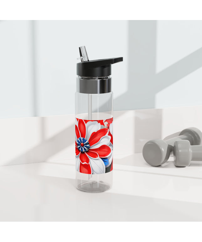 Red White & Blue Flowers, 20oz Sport Water Bottle, BPA-Free, Tritan™ plastic