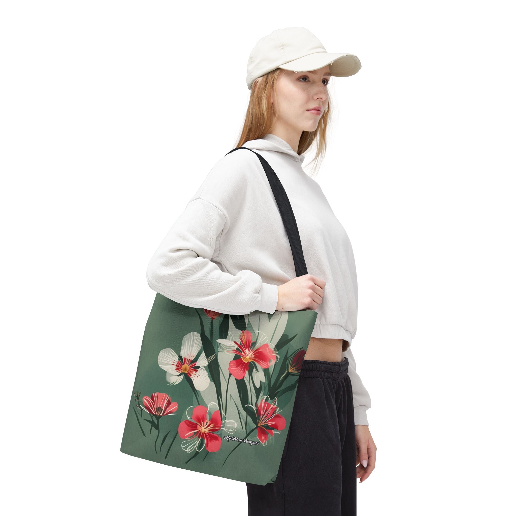 White and Red Wildflowers Tote Bag with Cotton Handles For Everyday Use, 3 Sizes