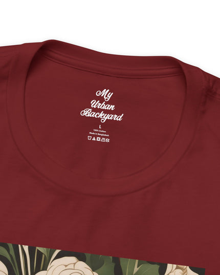 Red & White Flowers, Soft 100% Jersey Cotton T-Shirt, Unisex, Short Sleeve, Retail Fit