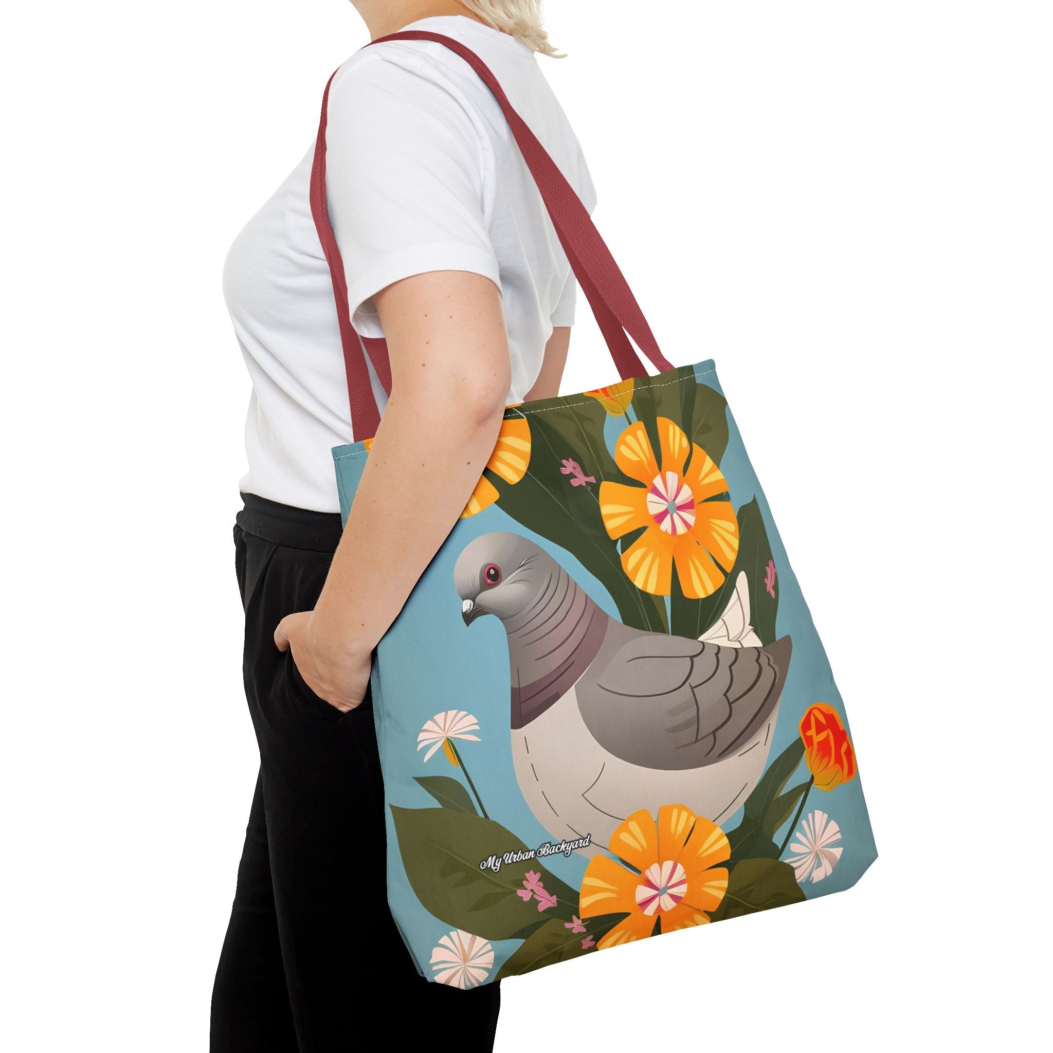 Pigeon and Yellow Flowers Tote Bag with Cotton Handles For Everyday Use, 3 Sizes