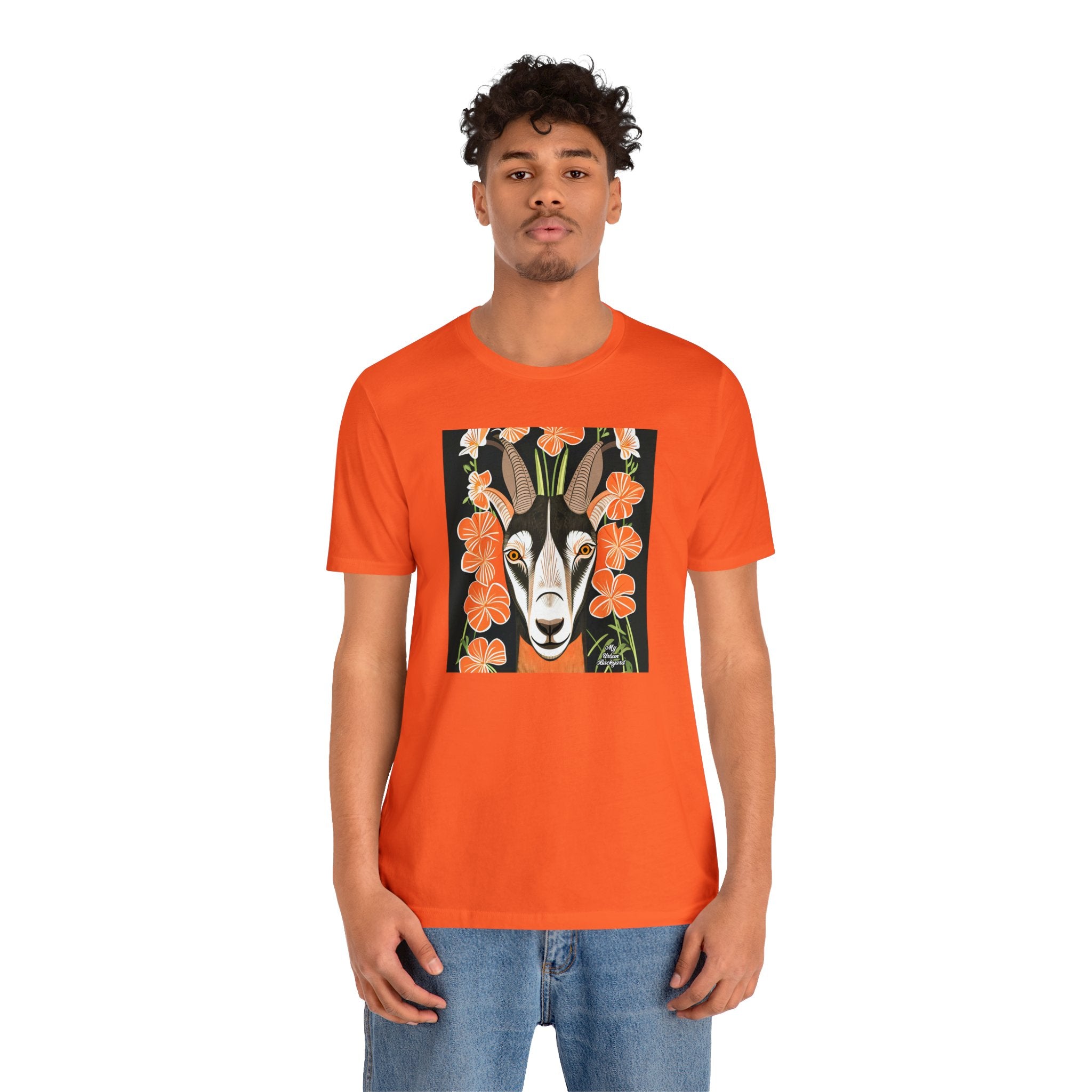 Goat with Orange Flowers, 100% Jersey Cotton T-Shirt