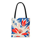 Red White & Blue Flowers Tote Bag with Cotton Handles For Everyday Use, 3 Sizes