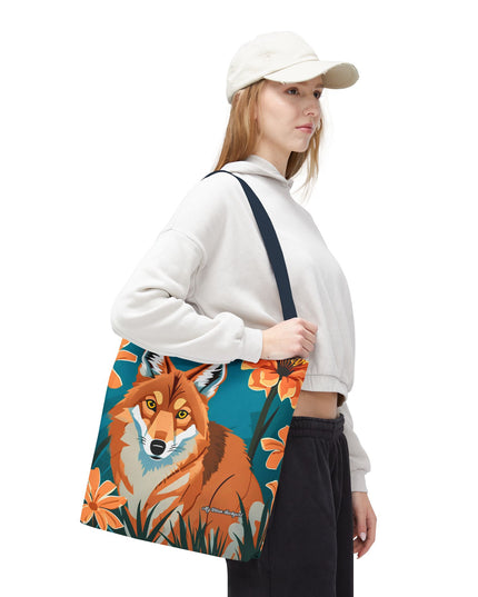 Coyote with Flowers Tote Bag with Cotton Handles For Everyday Use, 3 Sizes