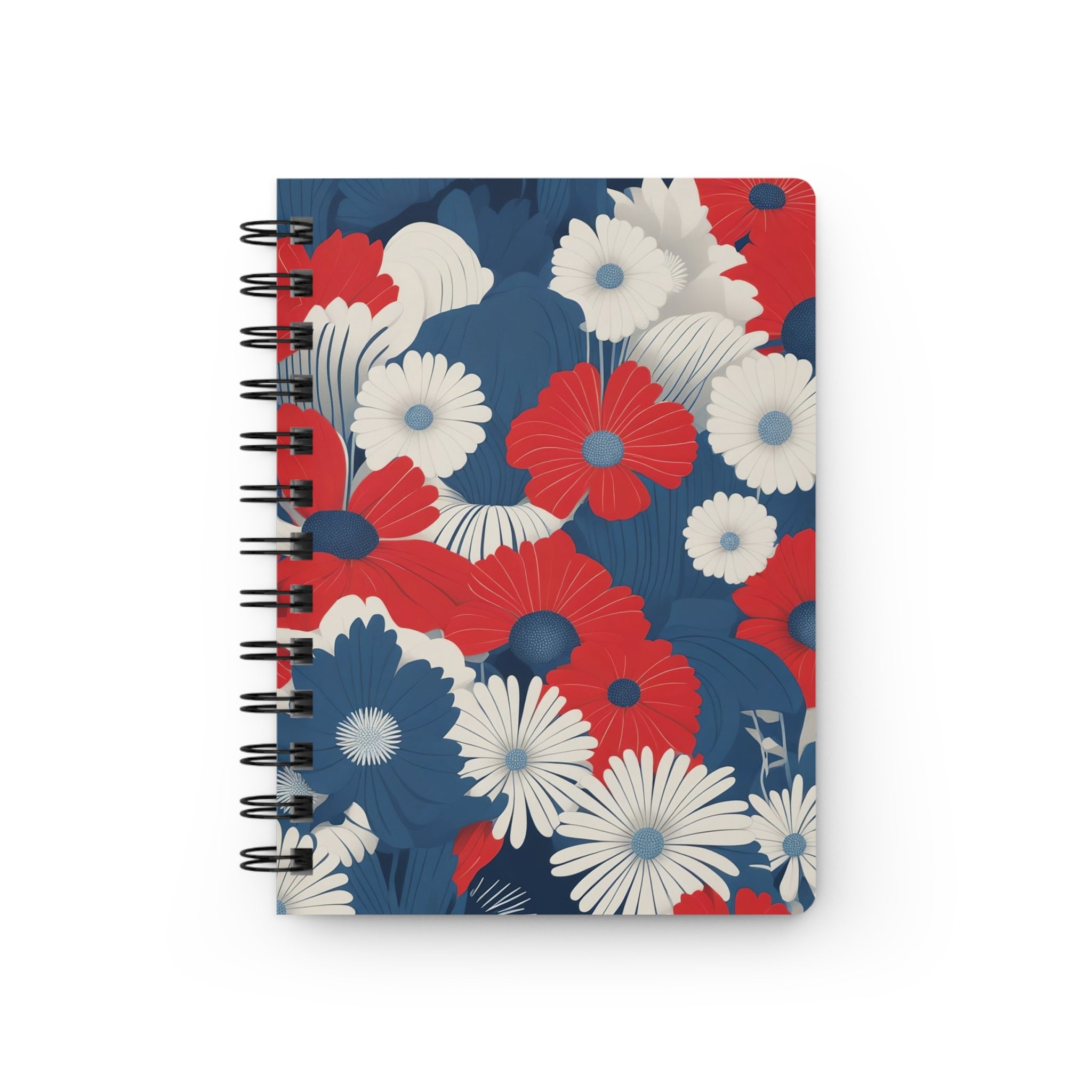 Red, White & Blue Floral Spiral Journal