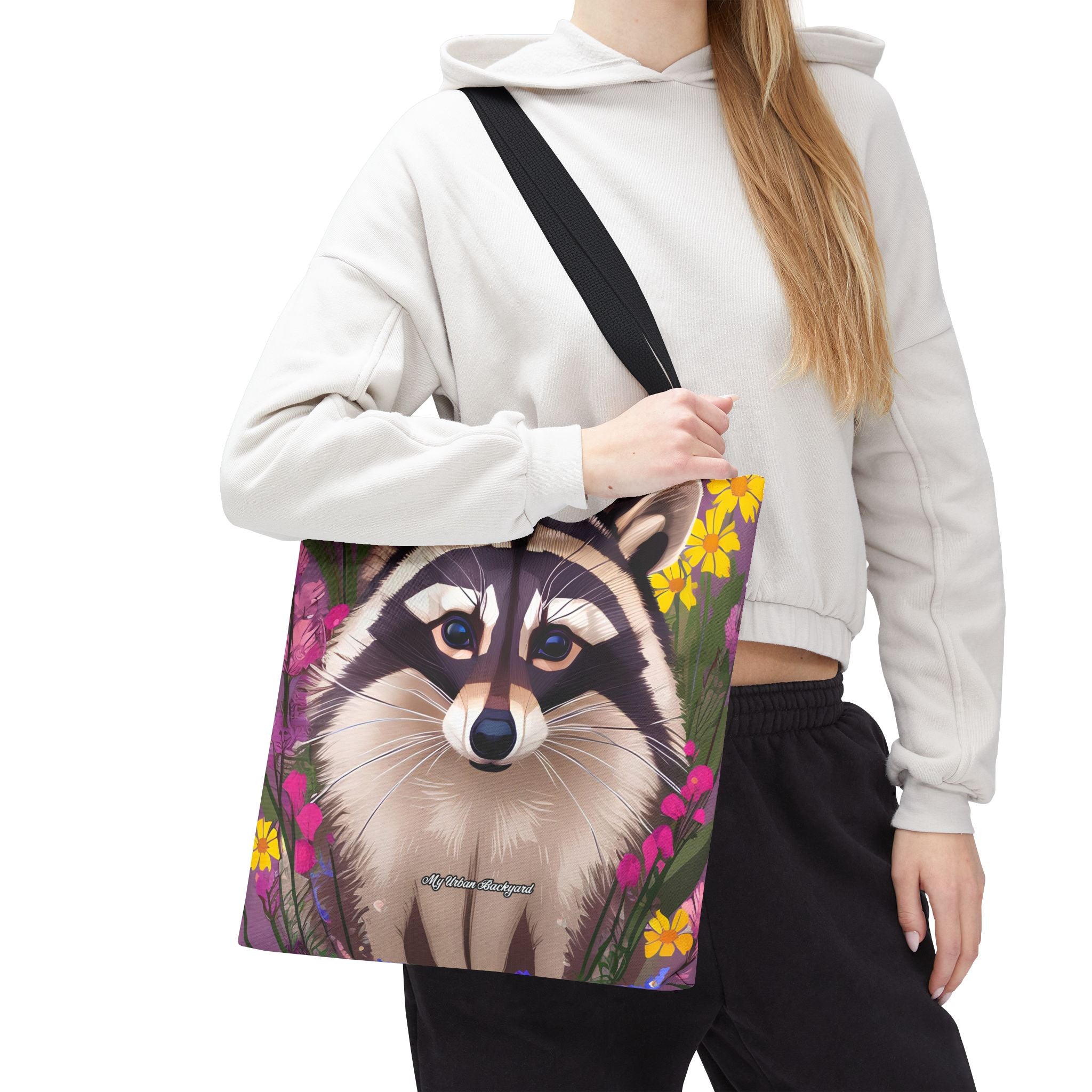 Raccoon and Flowers Tote Bag with Cotton Handles For Everyday Use, 3 Sizes
