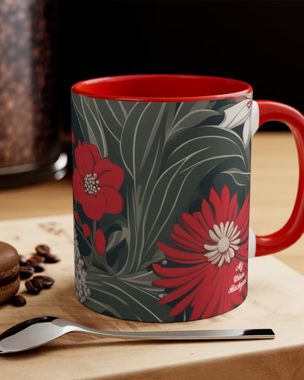 Red and White Flowers, Ceramic Mug - Perfect for Coffee, Tea, and More!