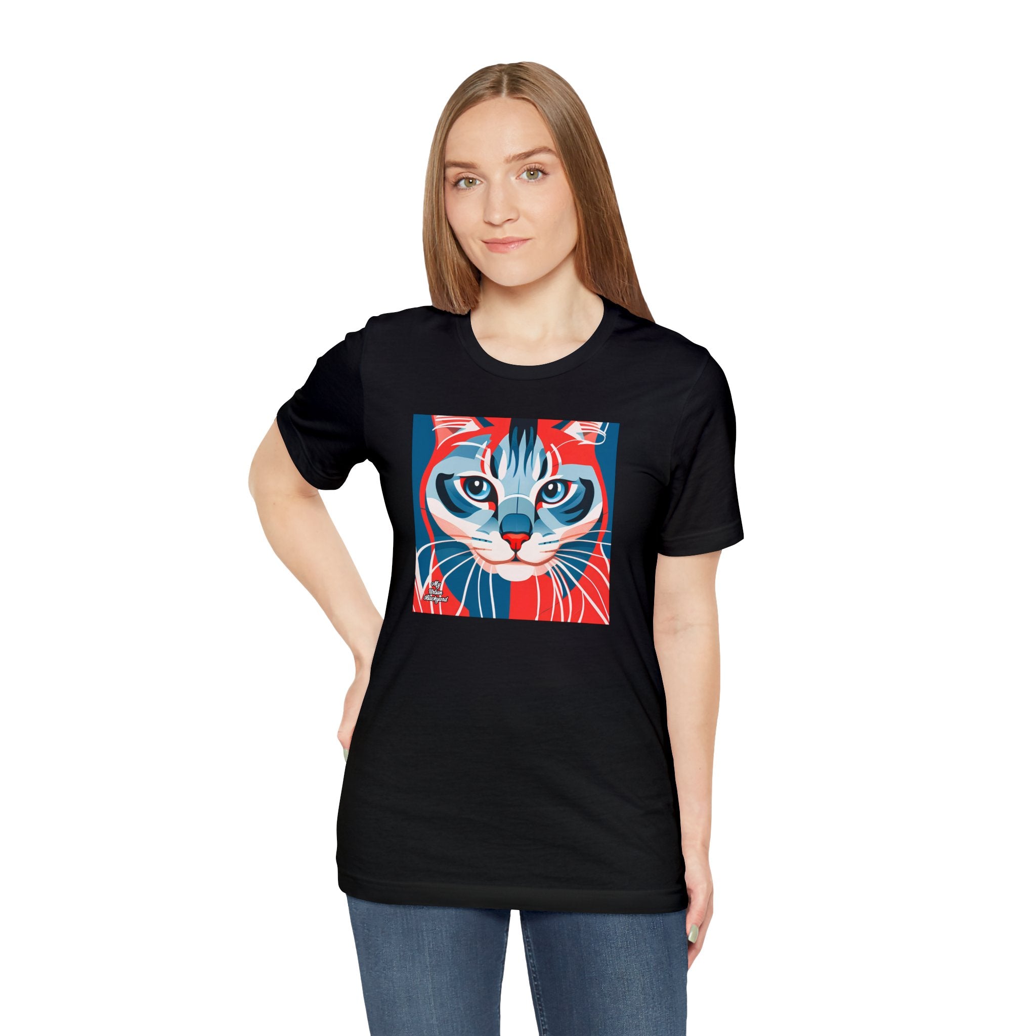 Red White and Blue Cat, Soft 100% Jersey Cotton T-Shirt, Unisex, Short Sleeve, Retail Fit