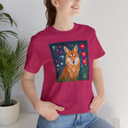 Coyote w Red Flowers, Soft 100% Jersey Cotton T-Shirt, Unisex, Short Sleeve, Retail Fit
